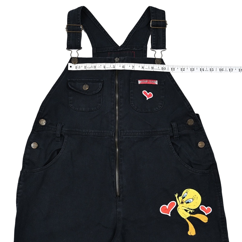 Vintage Looney Tunes Tweety Bird Overalls Womens 16 Dark Navy Embroidered 90s - Picture 6 of 11